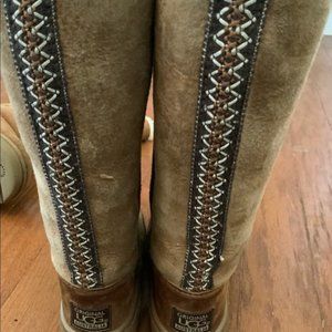 UGG Ultra Tall Chestnut Braid Suede Sheepskin Boots - Womens Size 5